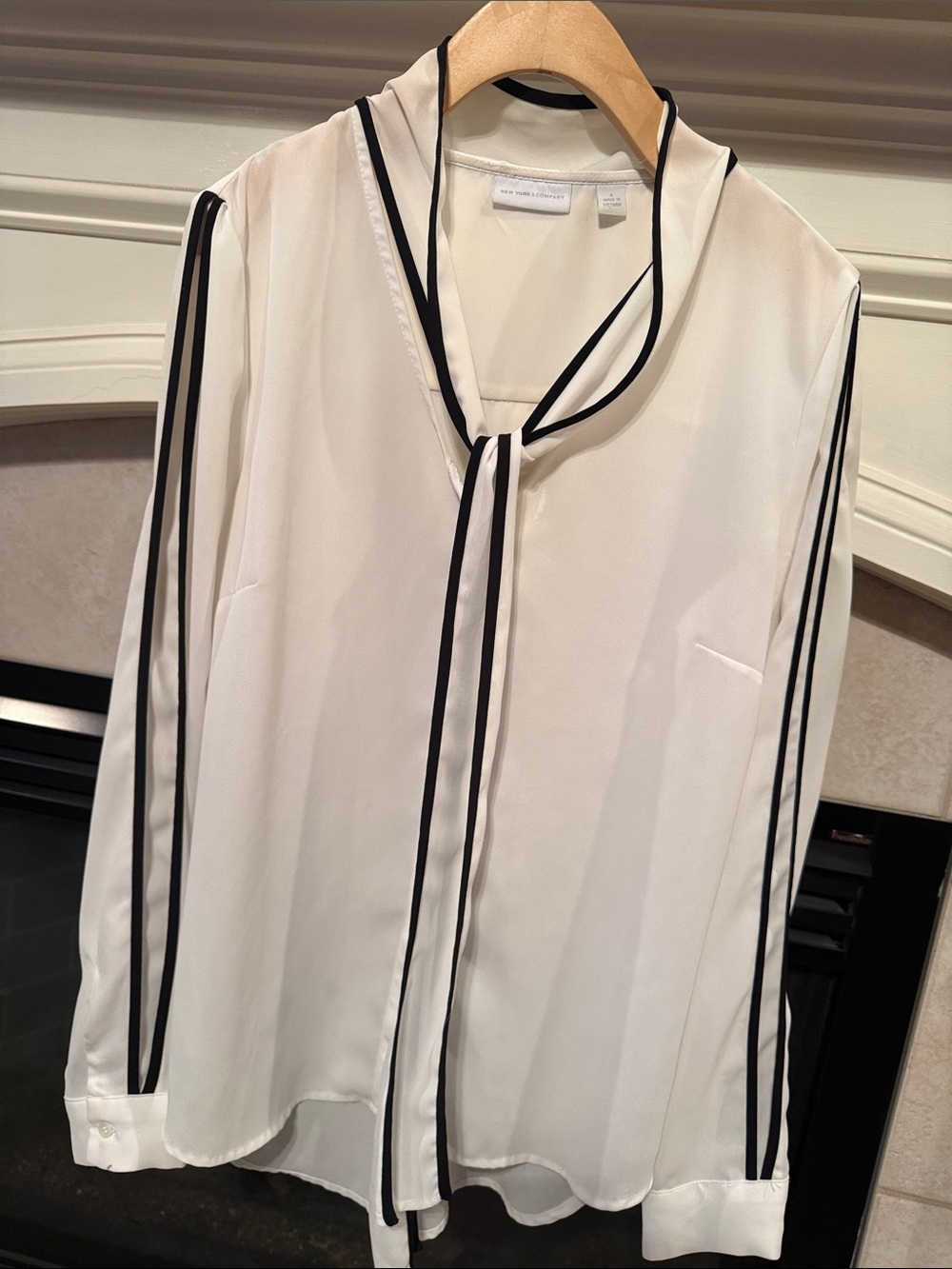 New York & Company White Blouse with Black Trim